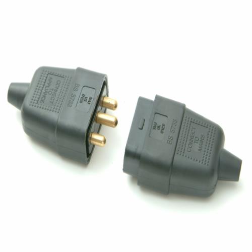 Smj Rubber Plug & Socket 3 Pin - Black 10 Amp
